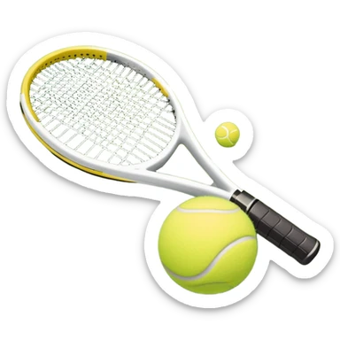 A tennis racket and ball on a grass or hardcourt surface, symbolizing the sport. The racket has a sleek design with tightly strung strings, while the bright tennis ball rests nearby, capturing the essence of precision, agility, and competition. sticker