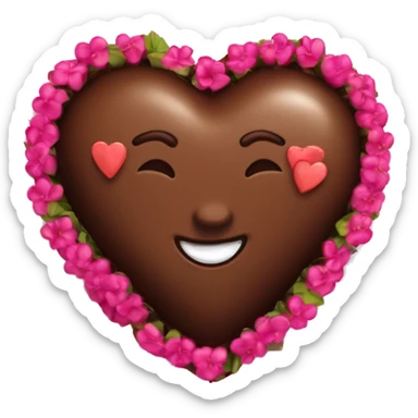Heart shaped box of chocolate with a lei around it sticker