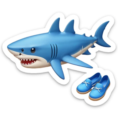 shark with blue shoes on sand by ocean sticker