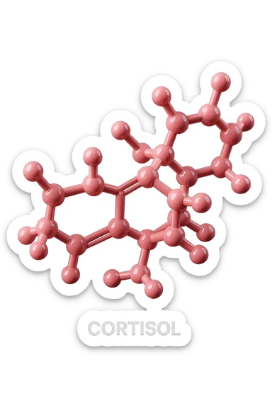 molecola chimica del cortisolo in 3d, colore rosa, fluttua in aria, iperrealistica 4k sticker