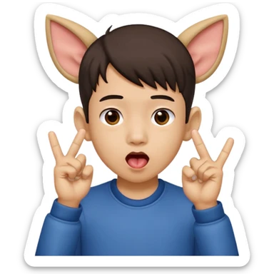 a boy with asian eyes holding his ears out with 2 fingers and with his tongue out sticker