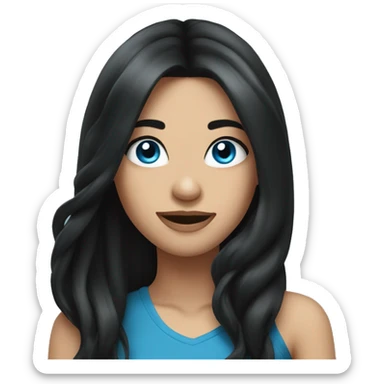 Beautiful girl winking, blue eyes and long black hair sticker