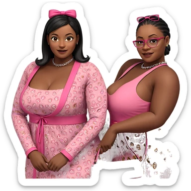 sisterly fashion in pink dresses sticker