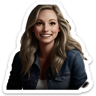 smiling girl in denim jacket sticker