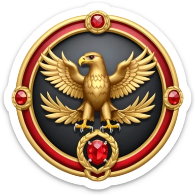 Golden eagle with two heads crest / brosch in a circle with red gems and no background sticker
