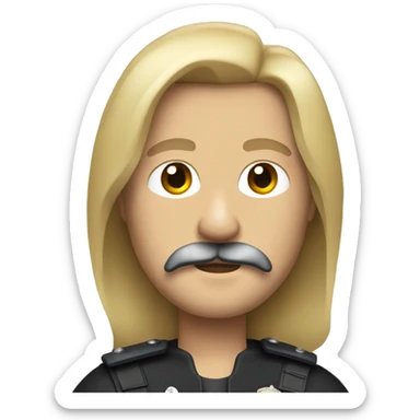make a  police officer with long hair, leather jacket, machete moustache sticker