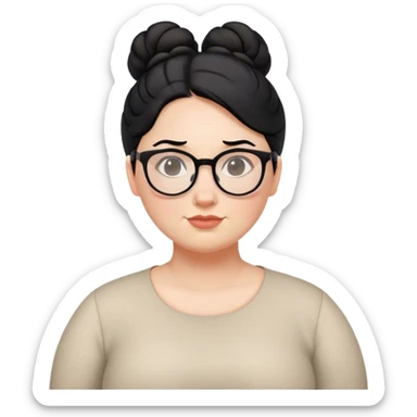 pale chubby female teacher with black hair in a updo bun, wearing glasses sticker