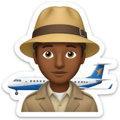 Visage homme créole réunionnais avec chapeau arrive avion sticker
