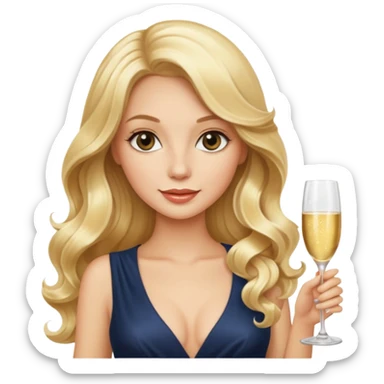 Glamorous blonde lady holding champagne bottle, long hair sticker