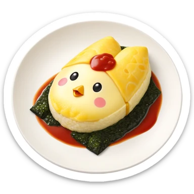 Japanese omurice with cute yellow chick face on top sticker