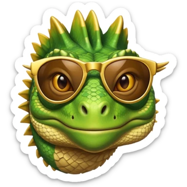rich capitalist iguana head with golden glossy sunglasses sticker
