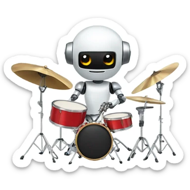 cute robot plays the drum set sticker