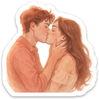 romantic passionate kiss, soft colors, gentle lighting sticker