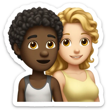 A black boy with curly hair kiss white girl with brown hair sticker