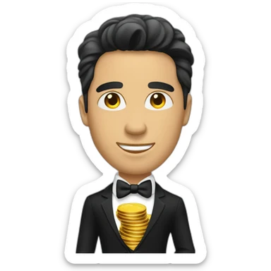 Posh-man-with-black-suit-holding-golden-coins sticker