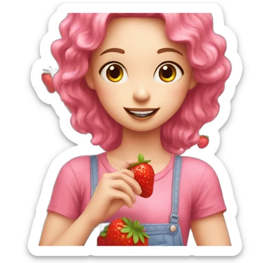 Pink girl eating strawberries sticker