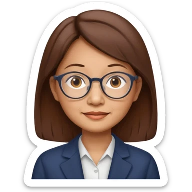 asian female accountant with eyeglasses, round face, brown hair, no tie, 63 years old sticker