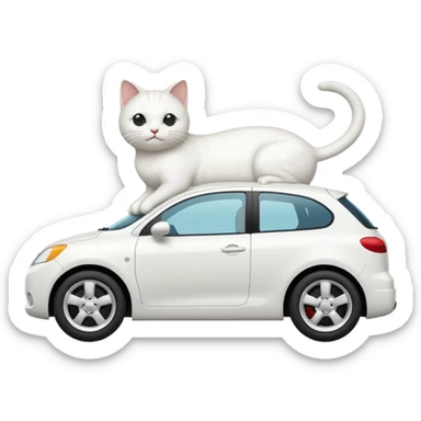 Please create a small emoji the size of 🚗 featuring a white cat on a white car viewed from side. Again the emoji must be extremely small, much small than a standard sized sticker. sticker