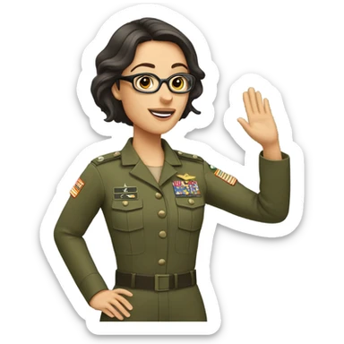a caucasian brunette female with glasses making the military salute sticker