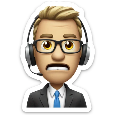Angry sales agent making a sales call wearing a headset angry face saying wrong words sticker