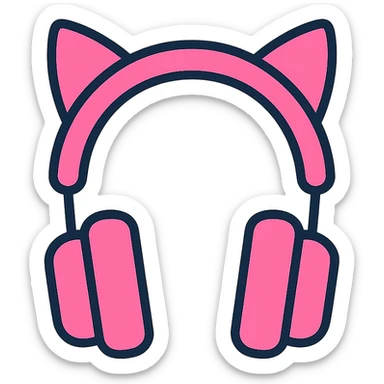 clean modern icon style pink headphones with pink cat ears sticker