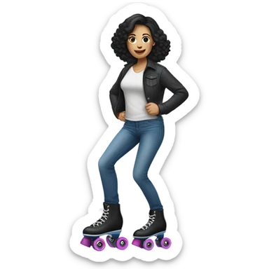Caucasian woman with black hair wearing jeans on roller skates  sticker