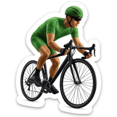Add a helmet to the cyclist wearing a green outfit. Keep the background transparent. sticker