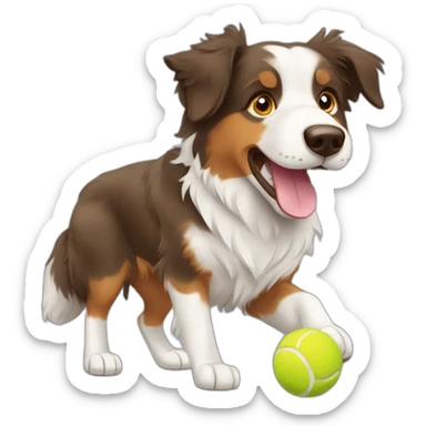 australian shepherd fetching tennis ball sticker
