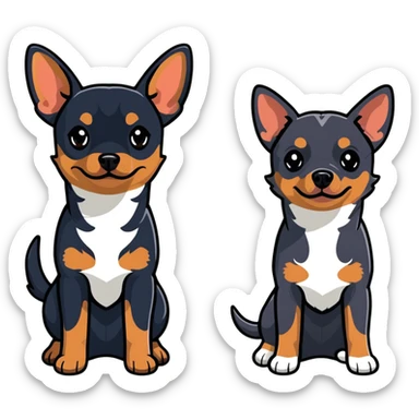 two dark-colored shepherd dogs and a dark-colored miniature pinscher Chihuahua together sticker