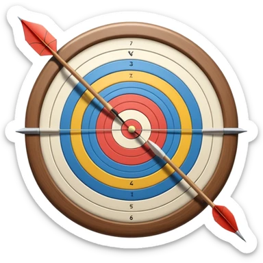 the recursive bow with an arrow drawn back, aimed at a target with concentric rings. The background suggests a calm, outdoor archery range, emphasizing the precision, focus, and skill required in archery as a competitive sport. sticker