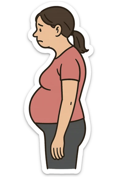 DONNA DI PROFILO CON LA POSTURA SBAGLIATA, LA PANCIA IN FUORI E LE SPALLE CHIUSE sticker