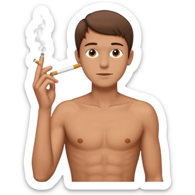 Shirtless thin man with a cigarette and short brown hair sticker