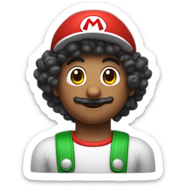 white skinned person with curly hair and super Mario cap sticker