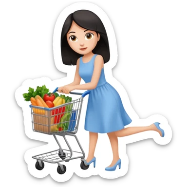 dark haired lady grocery shoppign sticker