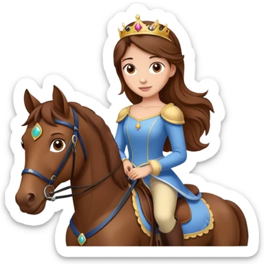 brown hair, brown eyed princess is riding a brown horse sticker