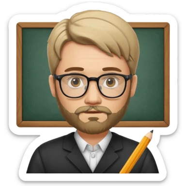 un escritor con barba y cabello medio largo raya en medio, escribiendo sticker