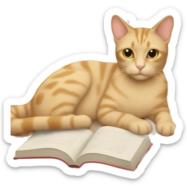 beige cat laying down next to books sticker