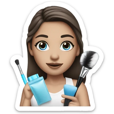 Brunett white girl with blue eyes and makeup kit sticker