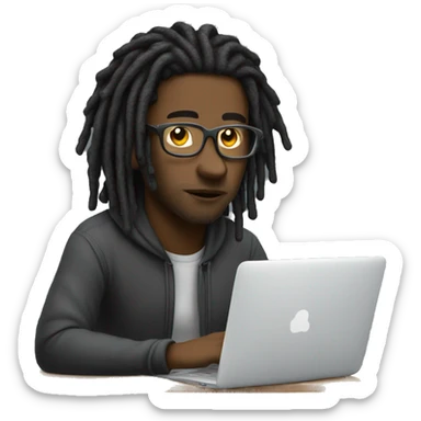 Black-guy-with-dreads-wearing-trackstuit-sitting-down-on-chair facing-foward-focused-on-laptop-computer- sticker