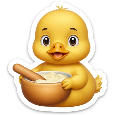 Un pato bebe comiendo migajas de pan sticker