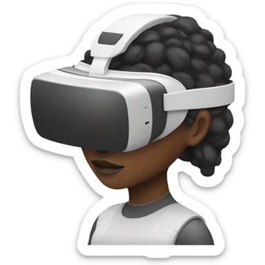 black woman wearing a white VR Quest 3 headset sticker