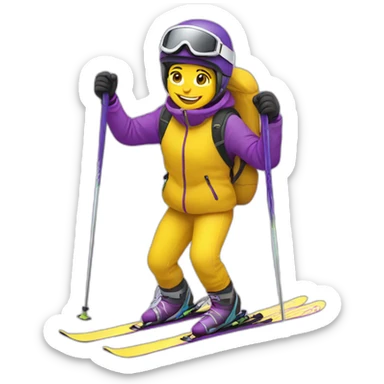 skier in yellow and violet colors sticker