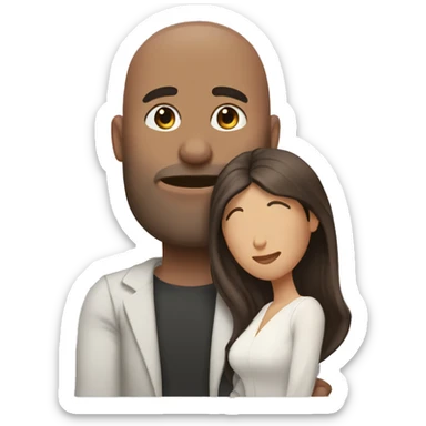 Brown bald man with chinhair kissing brunette woman with long hair sticker