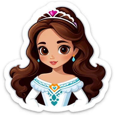 mexican and white princess with brown hair and brown eyes sticker