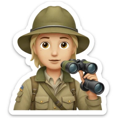 A rugged explorer in khaki gear, binoculars raised, scanning distant landscapes.
 sticker