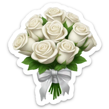 Bouquet of ￼ white roses attached with a small ￼white bow sticker