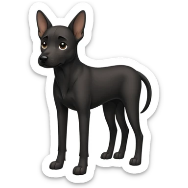 Full black dog like full body dog emoji, Drooping ears, short muzzle, medium coat, stocky build, slender long legs sticker