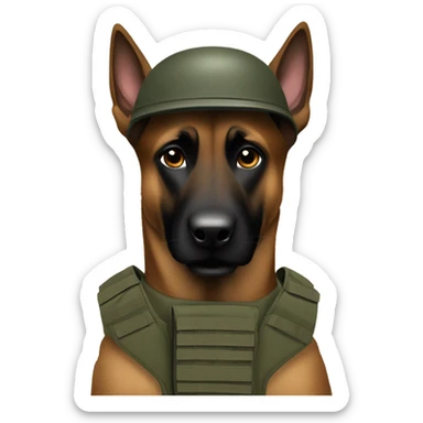 Dark Belgian malinois, tactical vest, tactical helmet sticker