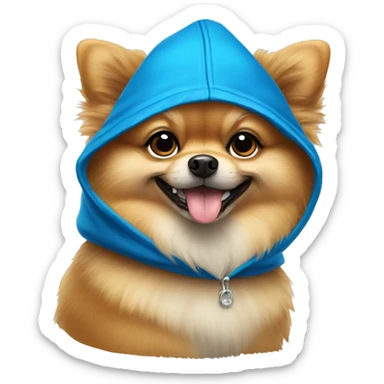 Pomeranian dog wearing blue hat and hood sticker