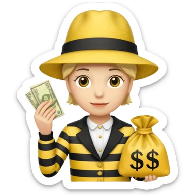 A Robber that just robes a bank** and that has yellow and black stripes that has a bag qith money inside with a chapeau sticker